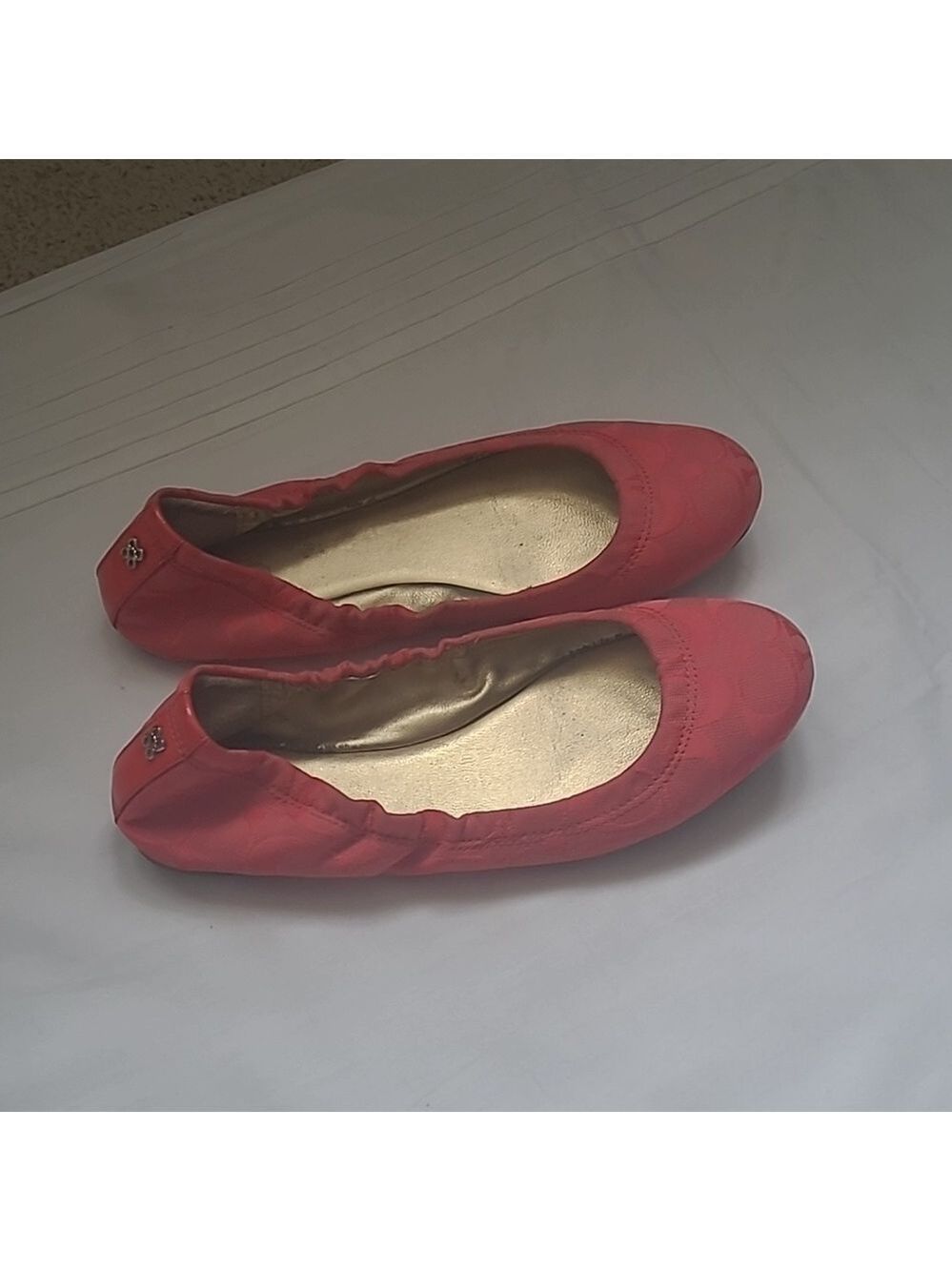 COACH PINK SATEEN CANVAS LOGO FLATS 8.5